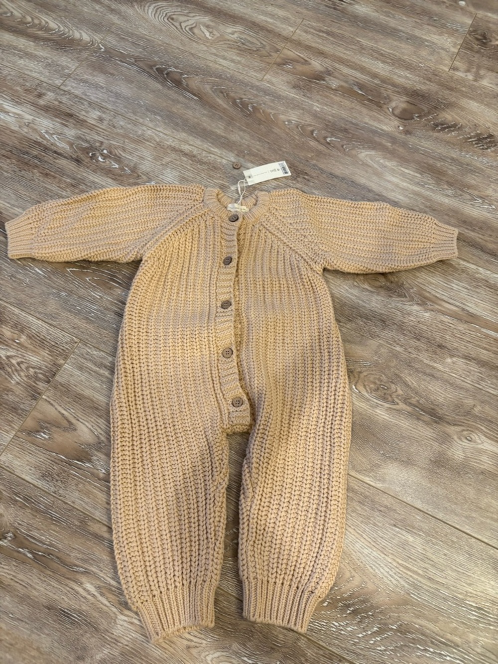 Quincy Mae Beige Knit One-Piece Button Romper